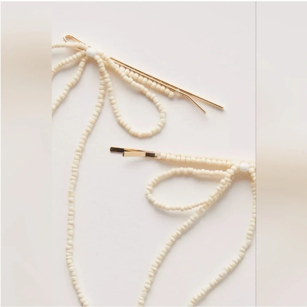 Free People Dainty Beaded Bow Pins in Ivory New
